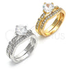Anillo de Boda 01.284.0035.1.08 Rodio Laminado, Diseño de Doble, con Zirconia Cubica Blanca, Pulido, Rodinado (Tamaño 8)