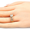 Anillo de Boda 01.284.0037.09 Oro Laminado, Diseño de Doble y Baguette, con Blanca Zirconia Cubica, Pulido, Tono Dorado (Size 9)