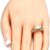 Anillo de Boda 01.284.0037.09 Oro Laminado, Diseño de Doble y Baguette, con Blanca Zirconia Cubica, Pulido, Tono Dorado (Size 9)