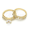 Anillo de Boda 01.284.0037.09 Oro Laminado, Diseño de Doble y Baguette, con Blanca Zirconia Cubica, Pulido, Tono Dorado (Size 9)
