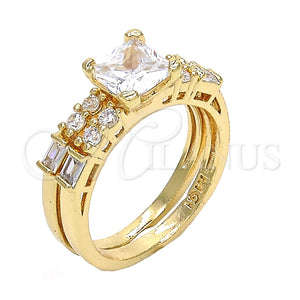 Anillo de Boda 01.284.0037.09 Oro Laminado, Diseño de Doble y Baguette, con Blanca Zirconia Cubica, Pulido, Tono Dorado (Size 9)