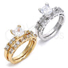 Anillo de Boda 01.284.0037.09 Oro Laminado, Diseño de Doble y Baguette, con Blanca Zirconia Cubica, Pulido, Tono Dorado (Size 9)