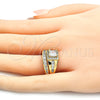 Anillo de Boda 01.284.0038.07 Oro Laminado, Diseño de Doble, con Blanca Zirconia Cubica, Pulido, Tono Dorado (Size 7)