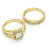 Anillo de Boda 01.284.0038.07 Oro Laminado, Diseño de Doble, con Blanca Zirconia Cubica, Pulido, Tono Dorado (Size 7)