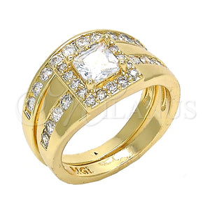 Anillo de Boda 01.284.0038.07 Oro Laminado, Diseño de Doble, con Blanca Zirconia Cubica, Pulido, Tono Dorado (Size 7)