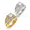 Anillo de Boda 01.284.0038.07 Oro Laminado, Diseño de Doble, con Blanca Zirconia Cubica, Pulido, Tono Dorado (Size 7)
