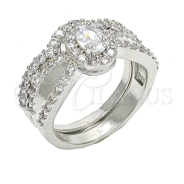 Anillo de Boda 01.284.0029.1.07 Rodio Laminado, Diseño de Doble, con Zirconia Cubica Blanca, Pulido, Rodinado (Tamaño 7)