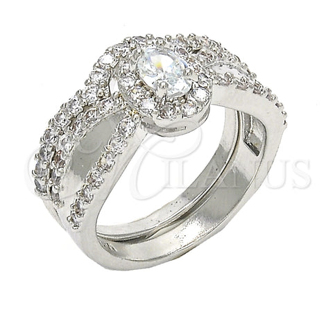 Anillo de Boda 01.284.0029.1.07 Rodio Laminado, Diseño de Doble, con Zirconia Cubica Blanca, Pulido, Rodinado (Tamaño 7)