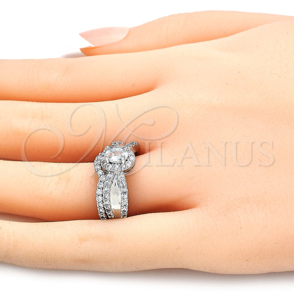 Anillo de Boda 01.284.0029.1.08 Rodio Laminado, Diseño de Doble, con Zirconia Cubica Blanca, Pulido, Rodinado (Tamaño 8)