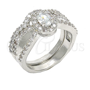 Anillo de Boda 01.284.0029.1.09 Rodio Laminado, Diseño de Doble, con Zirconia Cubica Blanca, Pulido, Rodinado (Tamaño 9)