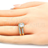 Anillo de Boda 01.284.0030.07 Oro Laminado, Diseño de Doble, con Blanca Zirconia Cubica, Pulido, Tono Dorado (Size 7)