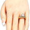 Anillo de Boda 01.284.0030.07 Oro Laminado, Diseño de Doble, con Blanca Zirconia Cubica, Pulido, Tono Dorado (Size 7)