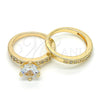 Anillo de Boda 01.284.0030.07 Oro Laminado, Diseño de Doble, con Blanca Zirconia Cubica, Pulido, Tono Dorado (Size 7)