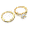 Anillo de Boda 01.284.0030.07 Oro Laminado, Diseño de Doble, con Blanca Zirconia Cubica, Pulido, Tono Dorado (Size 7)