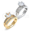 Anillo de Boda 01.284.0030.07 Oro Laminado, Diseño de Doble, con Blanca Zirconia Cubica, Pulido, Tono Dorado (Size 7)