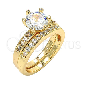Anillo de Boda 01.284.0030.09 Oro Laminado, Diseño de Doble, con Blanca Zirconia Cubica, Pulido, Tono Dorado (Size 9)