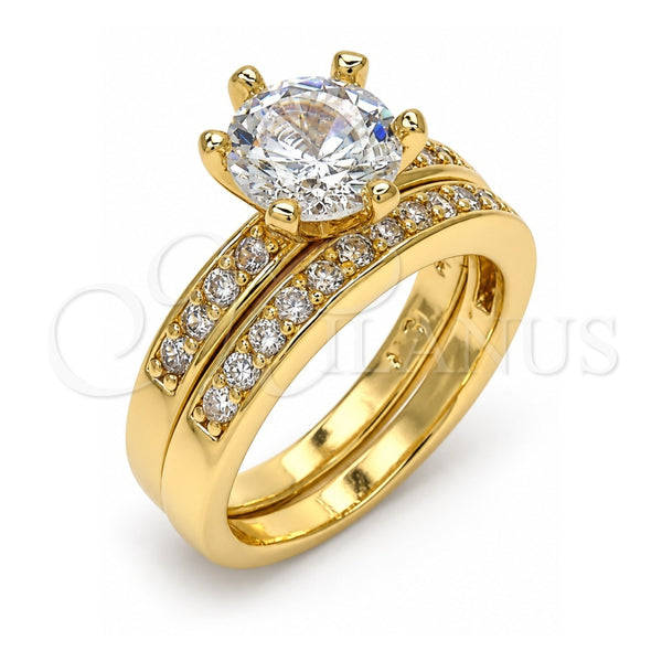 Anillo de Boda 01.284.0030.09 Oro Laminado, Diseño de Doble, con Blanca Zirconia Cubica, Pulido, Tono Dorado (Size 9)