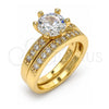Anillo de Boda 01.284.0030.09 Oro Laminado, Diseño de Doble, con Blanca Zirconia Cubica, Pulido, Tono Dorado (Size 9)