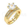 Anillo de Boda 01.284.0030.09 Oro Laminado, Diseño de Doble, con Blanca Zirconia Cubica, Pulido, Tono Dorado (Size 9)