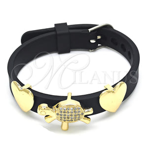 Pulsera Elegante 03.63.1926.08 Oro Laminado, Diseño de Tortuga y Corazón, con Blanca Micro Pave, Pulido, Tono Dorado (10 MM Thickness, 8 Inches Length)