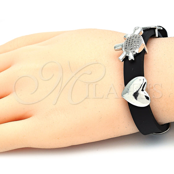 Pulsera Elegante 03.63.1926.1.08 Rodio Laminado, Diseño de Tortuga y Corazón, con Micro Pave Blanca, Pulido, Rodinado (Grosor 10 MM, 8 Pulgadas de Largo)