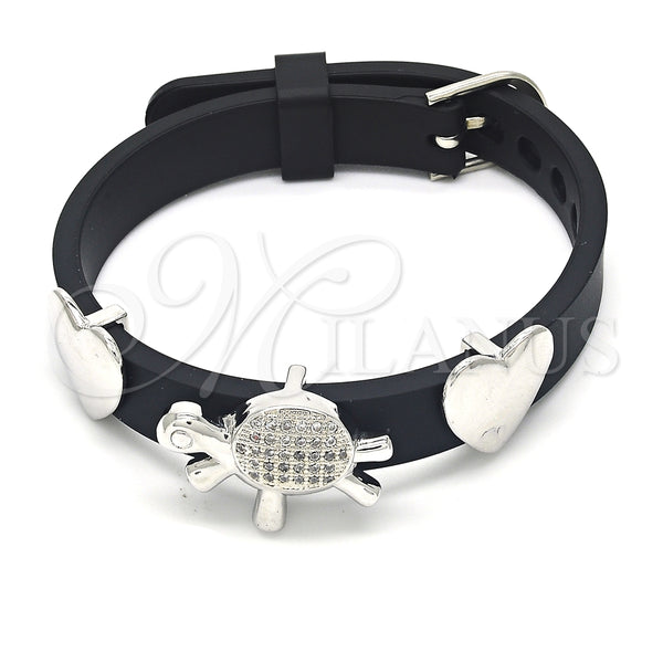 Pulsera Elegante 03.63.1926.1.08 Rodio Laminado, Diseño de Tortuga y Corazón, con Micro Pave Blanca, Pulido, Rodinado (Grosor 10 MM, 8 Pulgadas de Largo)