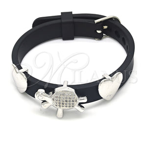 Pulsera Elegante 03.63.1926.1.08 Rodio Laminado, Diseño de Tortuga y Corazón, con Micro Pave Blanca, Pulido, Rodinado (Grosor 10 MM, 8 Pulgadas de Largo)