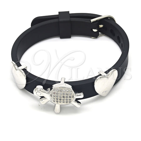 Pulsera Elegante 03.63.1926.1.08 Rodio Laminado, Diseño de Tortuga y Corazón, con Micro Pave Blanca, Pulido, Rodinado (Grosor 10 MM, 8 Pulgadas de Largo)