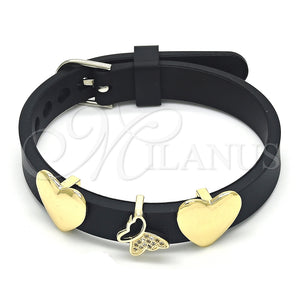Pulsera Elegante 03.63.1927.08 Oro Laminado, Diseño de Mariposa y Corazón, con Blanca Micro Pave, Pulido, Tono Dorado (10 MM Thickness, 8 Inches Length)