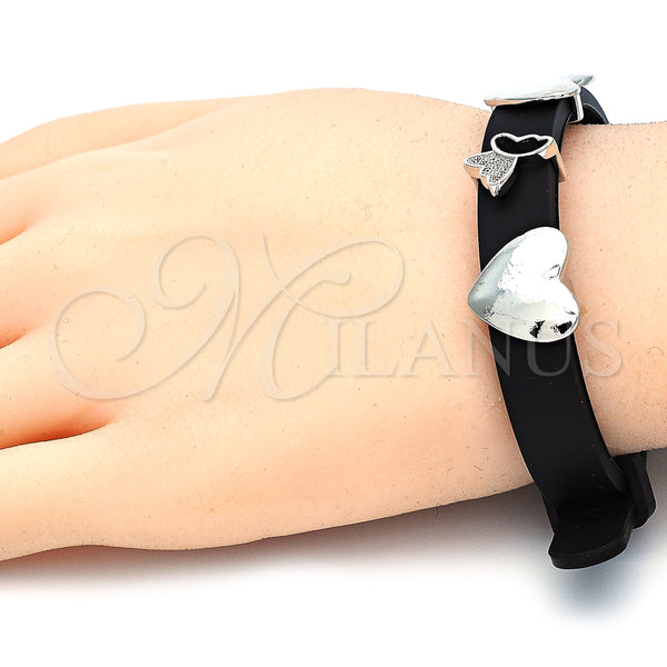 Pulsera Elegante 03.63.1927.1.08 Rodio Laminado, Diseño de Mariposa y Corazón, con Micro Pave Blanca, Pulido, Rodinado (Grosor 10 MM, 8 Pulgadas de Largo)