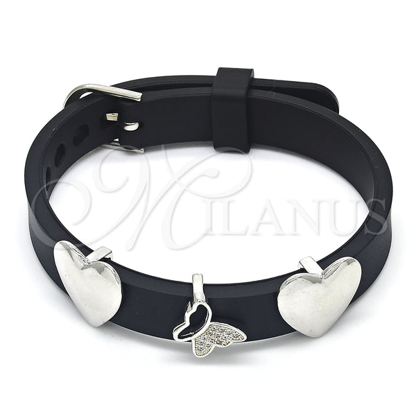 Pulsera Elegante 03.63.1927.1.08 Rodio Laminado, Diseño de Mariposa y Corazón, con Micro Pave Blanca, Pulido, Rodinado (Grosor 10 MM, 8 Pulgadas de Largo)