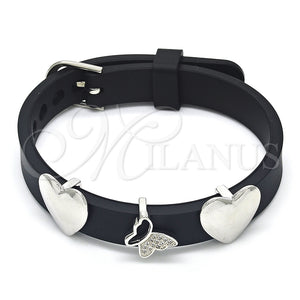 Pulsera Elegante 03.63.1927.1.08 Rodio Laminado, Diseño de Mariposa y Corazón, con Micro Pave Blanca, Pulido, Rodinado (Grosor 10 MM, 8 Pulgadas de Largo)
