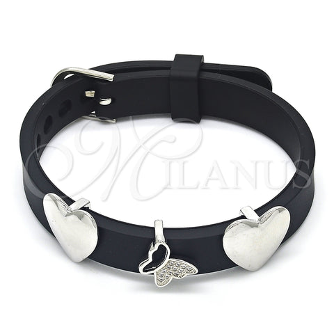 Pulsera Elegante 03.63.1927.1.08 Rodio Laminado, Diseño de Mariposa y Corazón, con Micro Pave Blanca, Pulido, Rodinado (Grosor 10 MM, 8 Pulgadas de Largo)