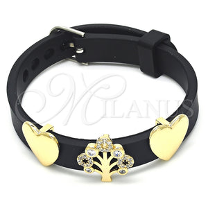 Pulsera Elegante 03.63.1928.08 Oro Laminado, Diseño de Ãrbol y Corazón, con Blanca Zirconia Cubica, Pulido, Tono Dorado (10 MM Thickness, 8 Inches Length)