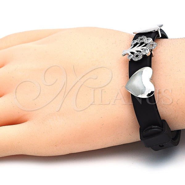 Pulsera Elegante 03.63.1928.1.08 Rodio Laminado, Diseño de Ãrbol y Corazón, con Zirconia Cubica Blanca, Pulido, Rodinado (Grosor 10 MM, 8 Pulgadas de Largo)