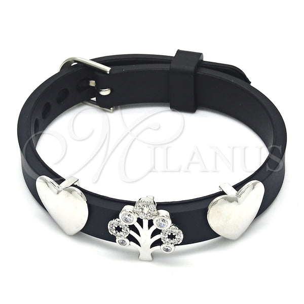Pulsera Elegante 03.63.1928.1.08 Rodio Laminado, Diseño de Ãrbol y Corazón, con Zirconia Cubica Blanca, Pulido, Rodinado (Grosor 10 MM, 8 Pulgadas de Largo)