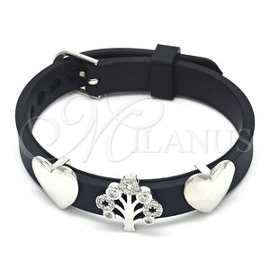 Pulsera Elegante 03.63.1928.1.08 Rodio Laminado, Diseño de Ãrbol y Corazón, con Zirconia Cubica Blanca, Pulido, Rodinado (Grosor 10 MM, 8 Pulgadas de Largo)