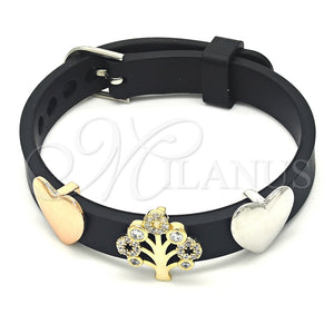 Pulsera Elegante 03.63.1928.2.08 Oro Laminado, Diseño de Ãrbol y Corazón, con Blanca Zirconia Cubica, Pulido, Tres Tonos (10 MM Thickness, 8 Inches Length)