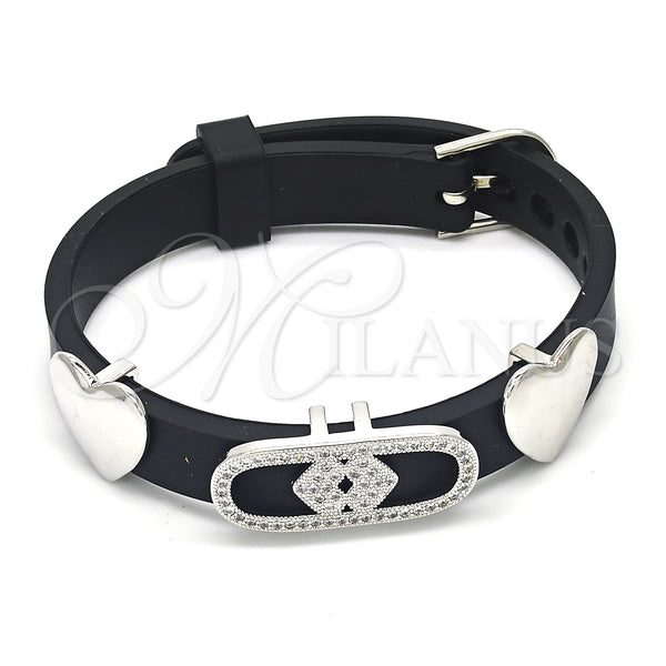Pulsera Elegante 03.63.1929.1.08 Rodio Laminado, Diseño de Corazón, con Micro Pave Blanca, Pulido, Rodinado (Grosor 10 MM, 8 Pulgadas de Largo)