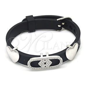 Pulsera Elegante 03.63.1929.1.08 Rodio Laminado, Diseño de Corazón, con Micro Pave Blanca, Pulido, Rodinado (Grosor 10 MM, 8 Pulgadas de Largo)