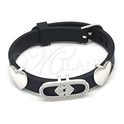 Pulsera Elegante 03.63.1929.1.08 Rodio Laminado, Diseño de Corazón, con Micro Pave Blanca, Pulido, Rodinado (Grosor 10 MM, 8 Pulgadas de Largo)