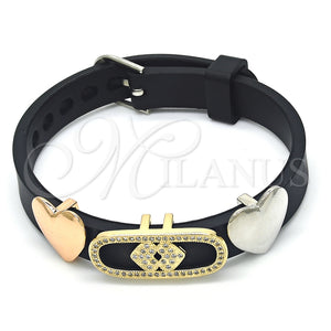 Pulsera Elegante 03.63.1929.2.08 Oro Laminado, Diseño de Corazón, con Blanca Micro Pave, Pulido, Tres Tonos (10 MM Thickness, 8 Inches Length)