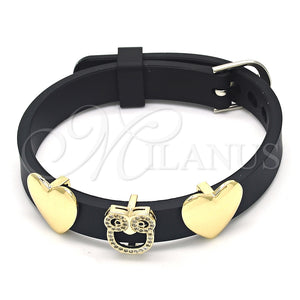 Pulsera Elegante 03.63.1930.08 Oro Laminado, Diseño de Búho y Corazón, con Negro and Blanca Micro Pave, Pulido, Tono Dorado (10 MM Thickness, 8 Inches Length)