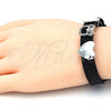 Pulsera Elegante 03.63.1930.1.08 Rodio Laminado, Diseño de Búho y Corazón, con Micro Pave Negro y Blanca, Pulido, Rodinado (Grosor 10 MM, 8 Pulgadas de Largo)