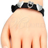 Pulsera Elegante 03.63.1930.1.08 Rodio Laminado, Diseño de Búho y Corazón, con Micro Pave Negro y Blanca, Pulido, Rodinado (Grosor 10 MM, 8 Pulgadas de Largo)