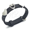 Pulsera Elegante 03.63.1930.1.08 Rodio Laminado, Diseño de Búho y Corazón, con Micro Pave Negro y Blanca, Pulido, Rodinado (Grosor 10 MM, 8 Pulgadas de Largo)