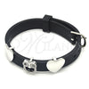 Pulsera Elegante 03.63.1930.1.08 Rodio Laminado, Diseño de Búho y Corazón, con Micro Pave Negro y Blanca, Pulido, Rodinado (Grosor 10 MM, 8 Pulgadas de Largo)