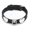 Pulsera Elegante 03.63.1930.1.08 Rodio Laminado, Diseño de Búho y Corazón, con Micro Pave Negro y Blanca, Pulido, Rodinado (Grosor 10 MM, 8 Pulgadas de Largo)