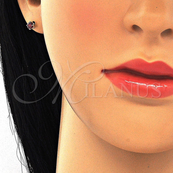 Arete Dormilona 02.63.2605.1 Plata Rodinada, con Zirconia Cubica Granate, Pulido, Crudo