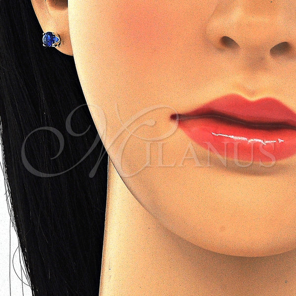 Arete Dormilona 02.63.2606.2 Plata Rodinada, con Zirconia Cubica Zafiro Azul, Pulido, Crudo